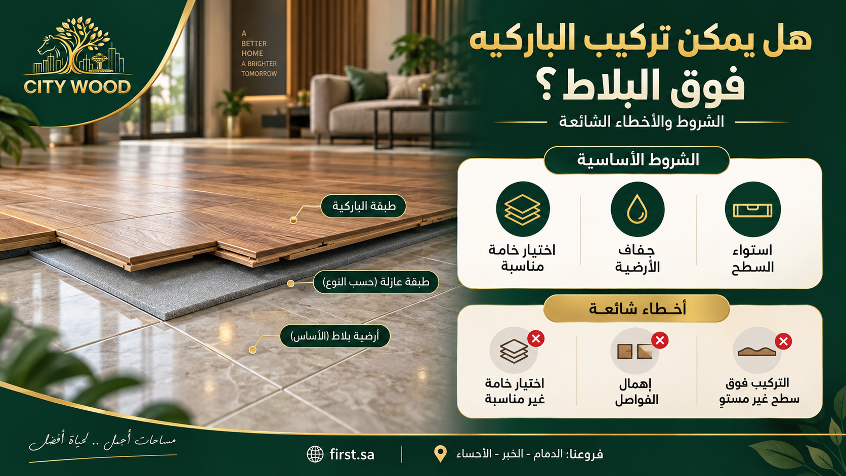 تركيب باركيه فوق البلاط - توضيح عملي من CITY WOOD